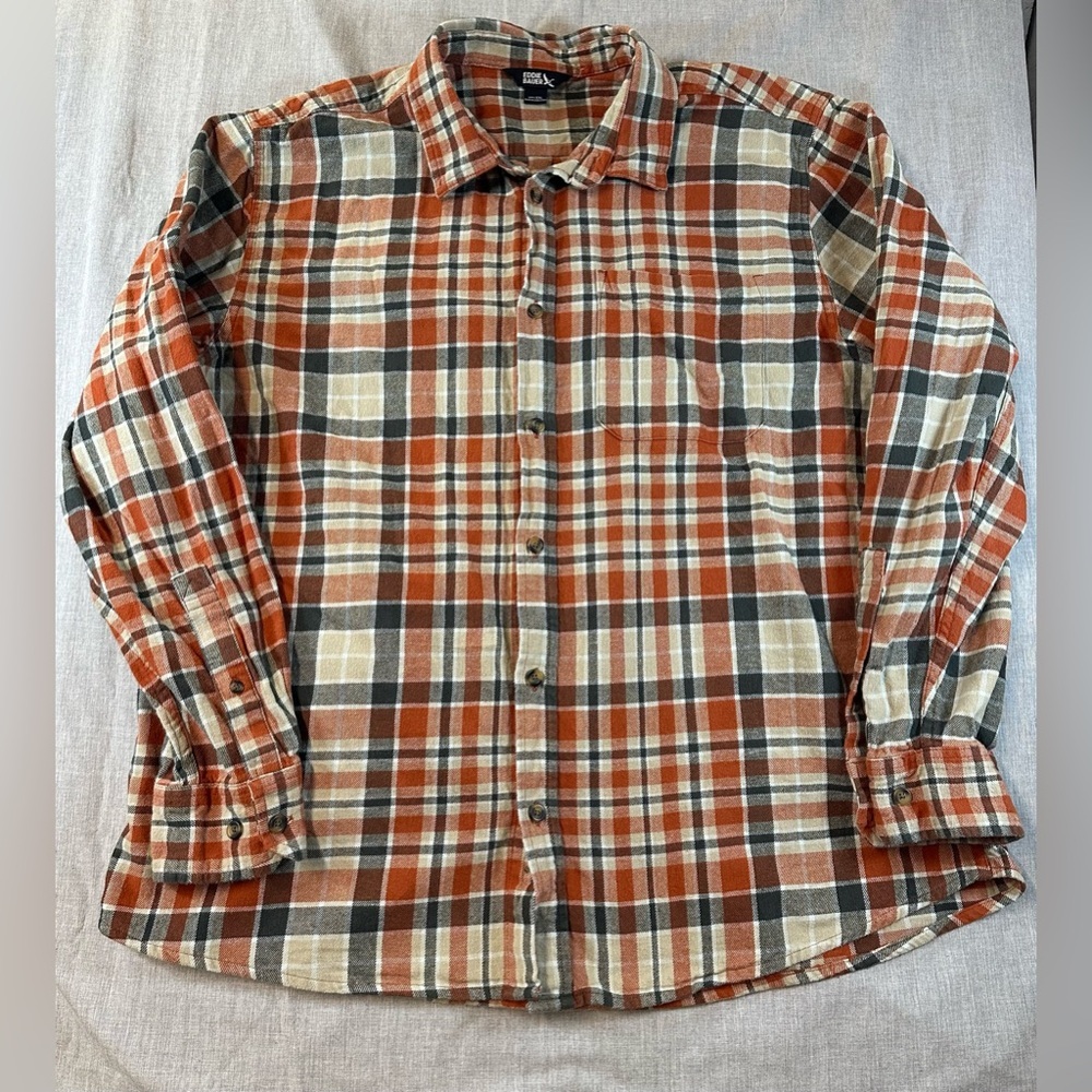 Eddie Bauer Men's Plaid Shirt - Orange and Cream